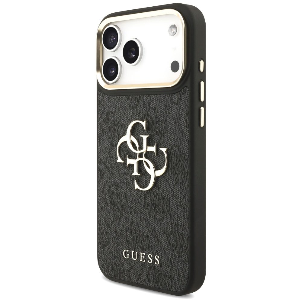 201106_2 Guess 4G Big 4G Classic Logo Big Strap Metal Buttons Case for iPhone 17 Pro Max - Blackeng