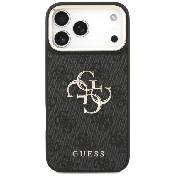 201106_3 Guess 4G Big 4G Classic Logo Big Strap Metal Buttons Case for iPhone 17 Pro Max - Blackeng