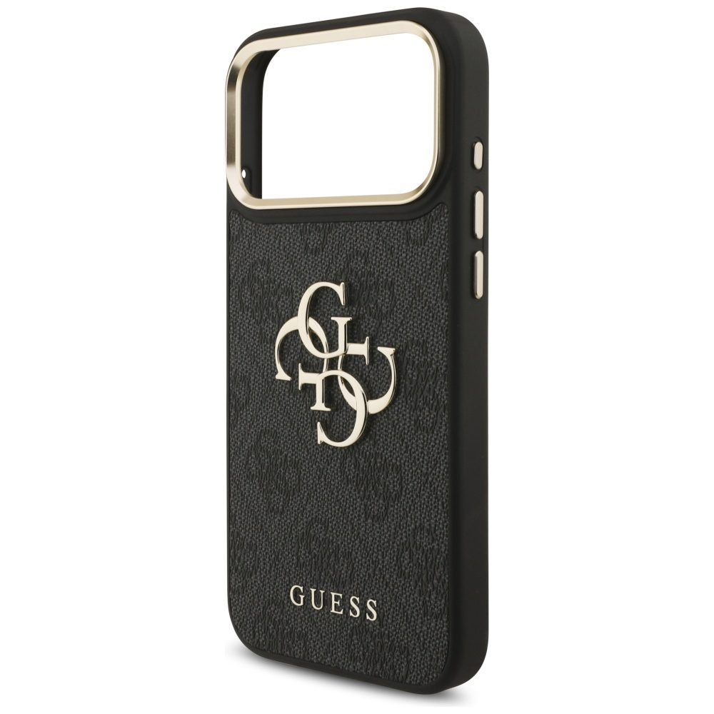 201106_6 Guess 4G Big 4G Classic Logo Big Strap Metal Buttons Case for iPhone 17 Pro Max - Blackeng