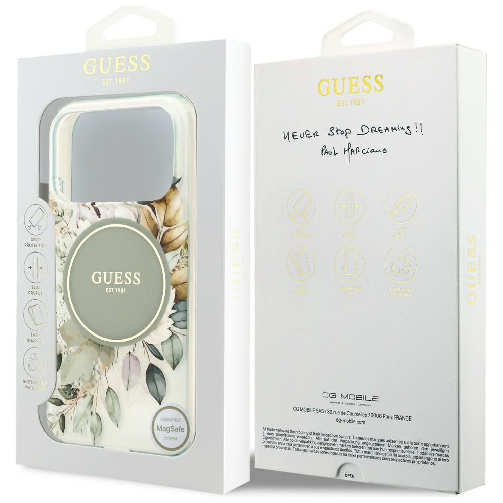 Guess IML Flower & Tonal Circle MagSafe case for iPhone 17 Pro Max - greeneng