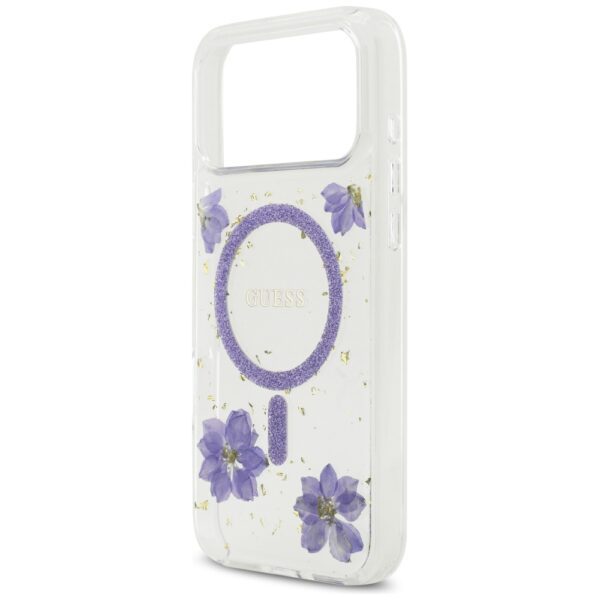 Guess Resin Flowers Glitter MagSafe case for iPhone 17 Pro Max - purpleeng