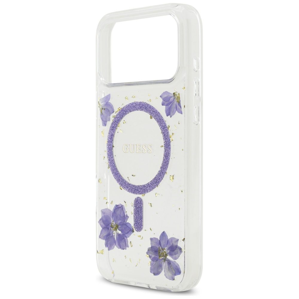 Guess Resin Flowers Glitter MagSafe case for iPhone 17 Pro Max - purpleeng