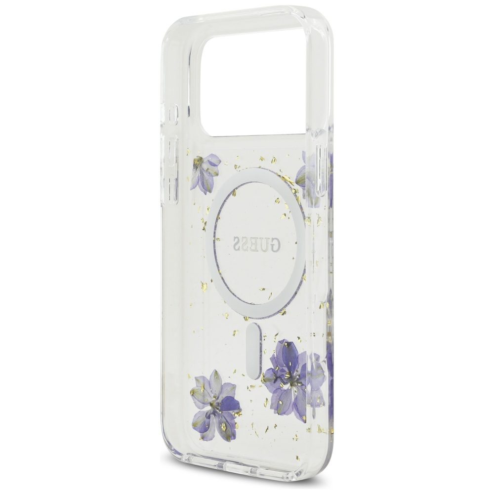 Guess Resin Flowers Glitter MagSafe case for iPhone 17 Pro Max - purpleeng