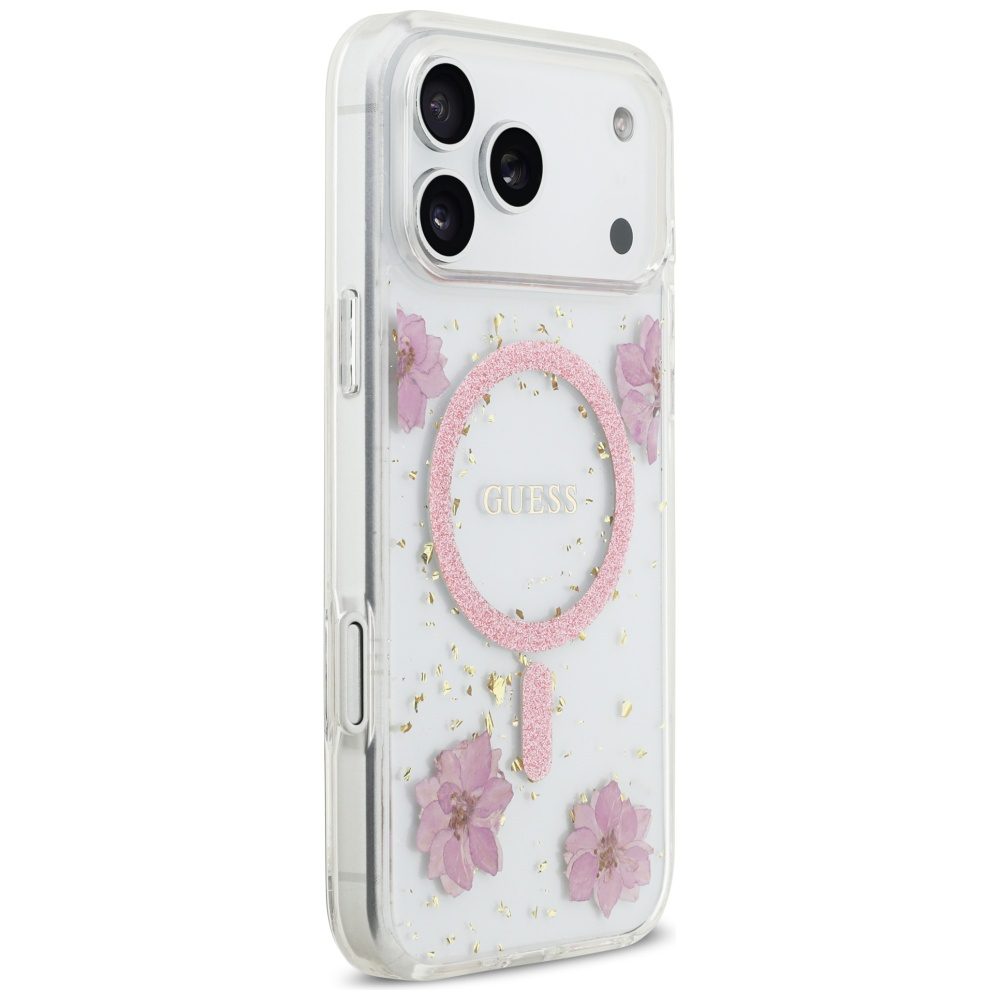 201215_4 Guess Resin Flowers Glitter MagSafe Case for iPhone 17 Pro Max - Pinkeng