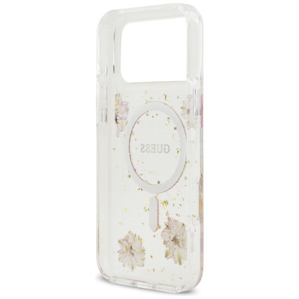 201215_7 Guess Resin Flowers Glitter MagSafe Case for iPhone 17 Pro Max - Pinkeng