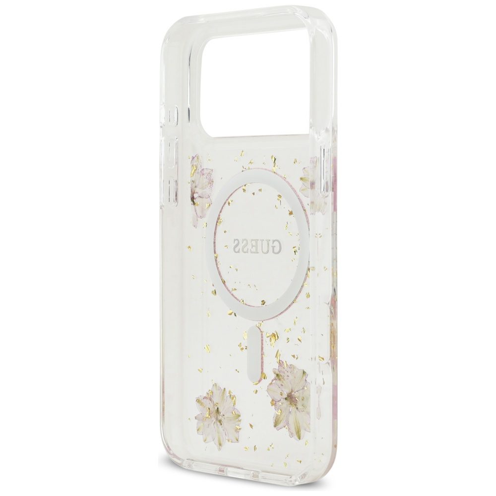 201215_7 Guess Resin Flowers Glitter MagSafe Case for iPhone 17 Pro Max - Pinkeng