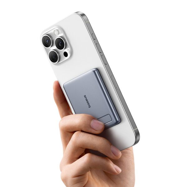 Powerbank Baseus PicoGo AM31 Qi2 5000mAh 20W ultracienki kompatybilny z MagSafe z podstawką z kablem plecionym Baseus Simple USB-C 20cm - szarypol