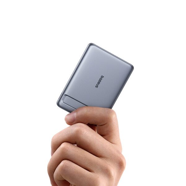 Powerbank Baseus PicoGo AM31 Qi2 5000mAh 20W ultracienki kompatybilny z MagSafe z podstawką z kablem plecionym Baseus Simple USB-C 20cm - szarypol