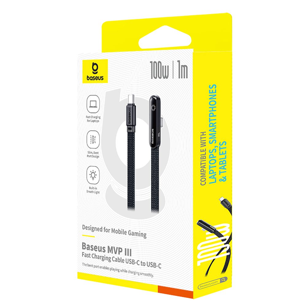 Kabel Baseus MVP 3 USB-C - USB-C 100W kątowy 1m - czarnypol