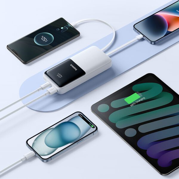 201610_10 Powerbank Baseus Lipow 20000mAh 22,5W z dwoma wbudowanymi kablami z dodatkowym kablem Baseus Simple USB-A - USB-C 3A 20cm - białypol