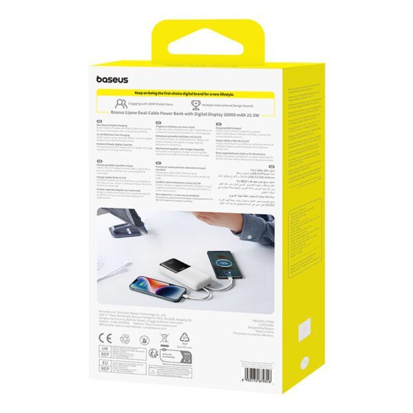 201610_9 Powerbank Baseus Lipow 20000mAh 22,5W z dwoma wbudowanymi kablami z dodatkowym kablem Baseus Simple USB-A - USB-C 3A 20cm - białypol