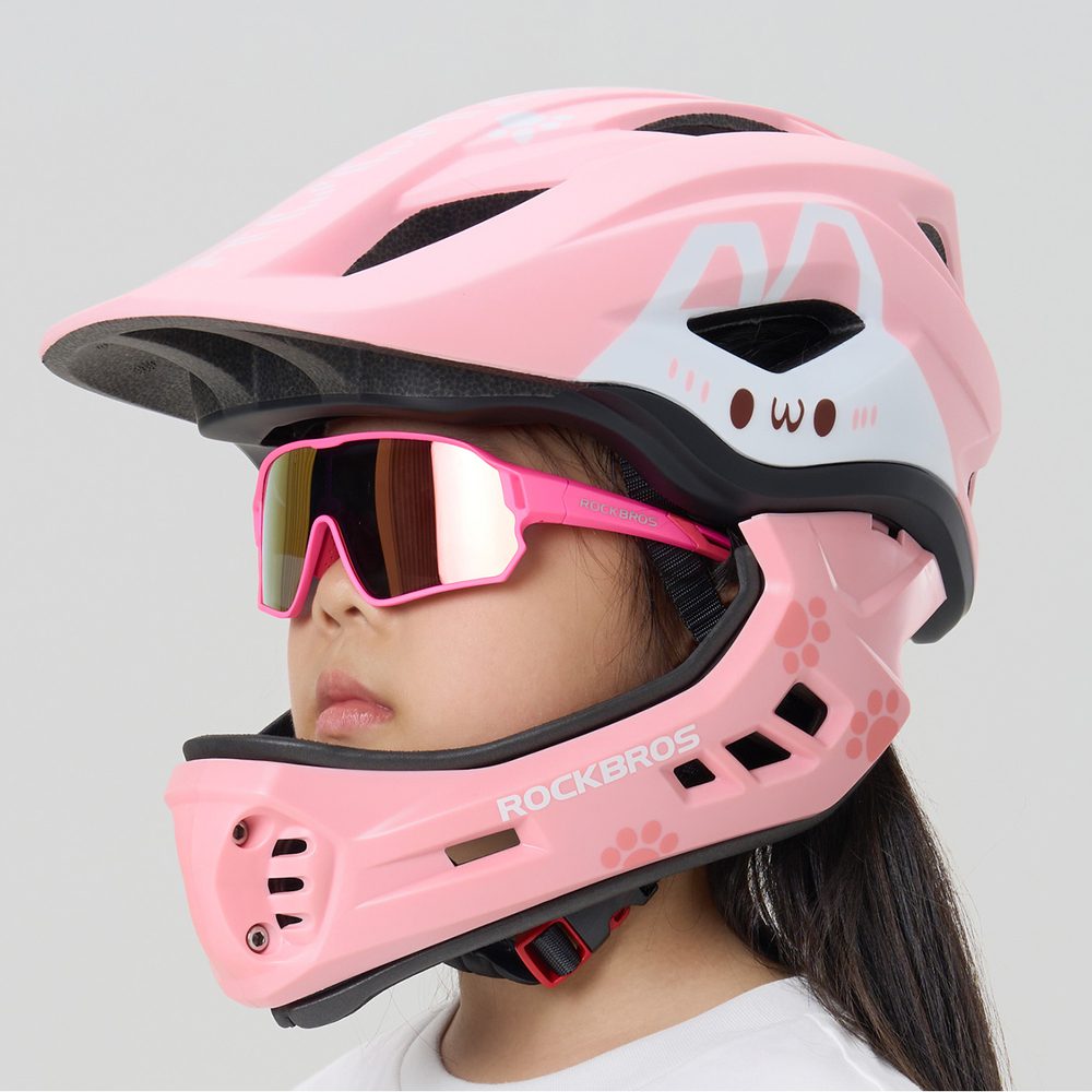 Rockbros TT-32002 Rabbit Children's Bike Helmet with Detachable Chin Size M (54-58) - Pinkeng
