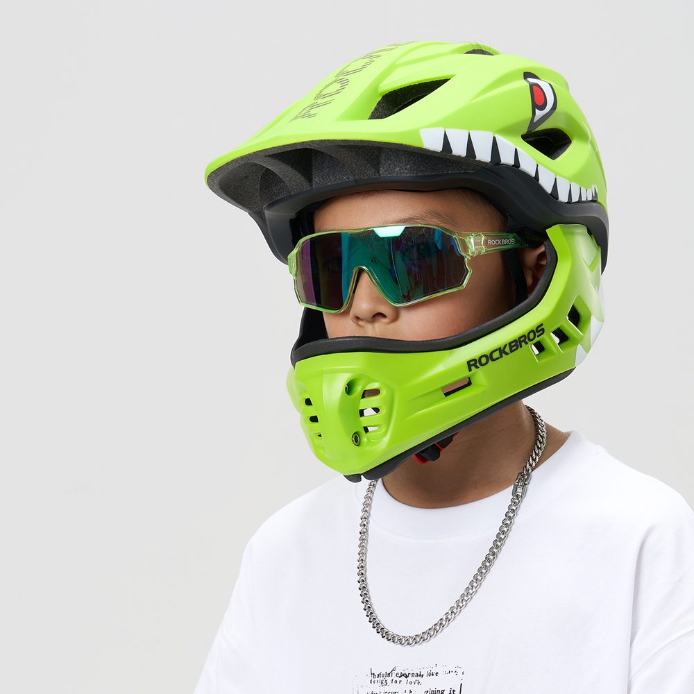 203541_2 Rockbros TT-32004 Shark Children's Bike Helmet with Detachable Jaw Size M (54-58) - Greeneng