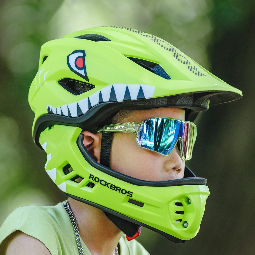 203541_8 Rockbros TT-32004 Shark Children's Bike Helmet with Detachable Jaw Size M (54-58) - Greeneng