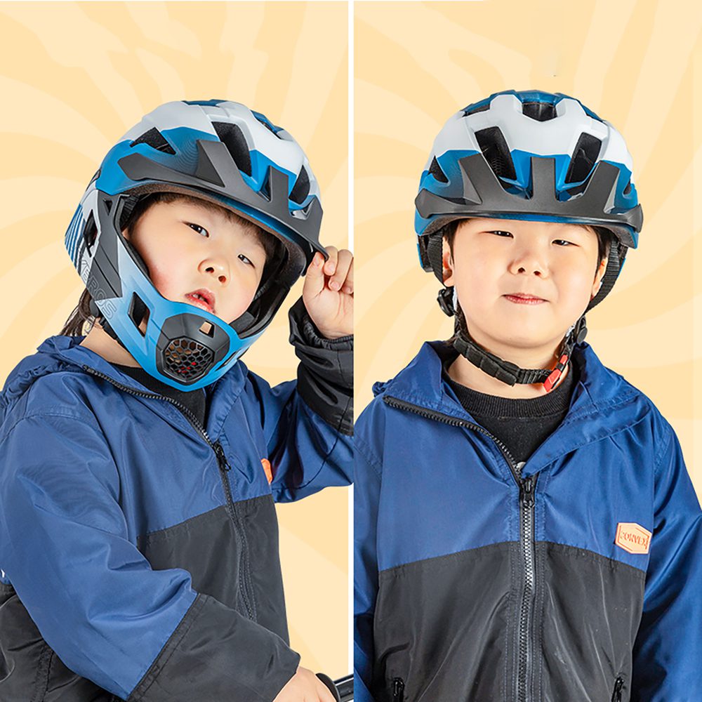 Rockbros TS-61 10110061002 Children's Bike Helmet with Detachable Chin Size M (54-57) - Blueeng