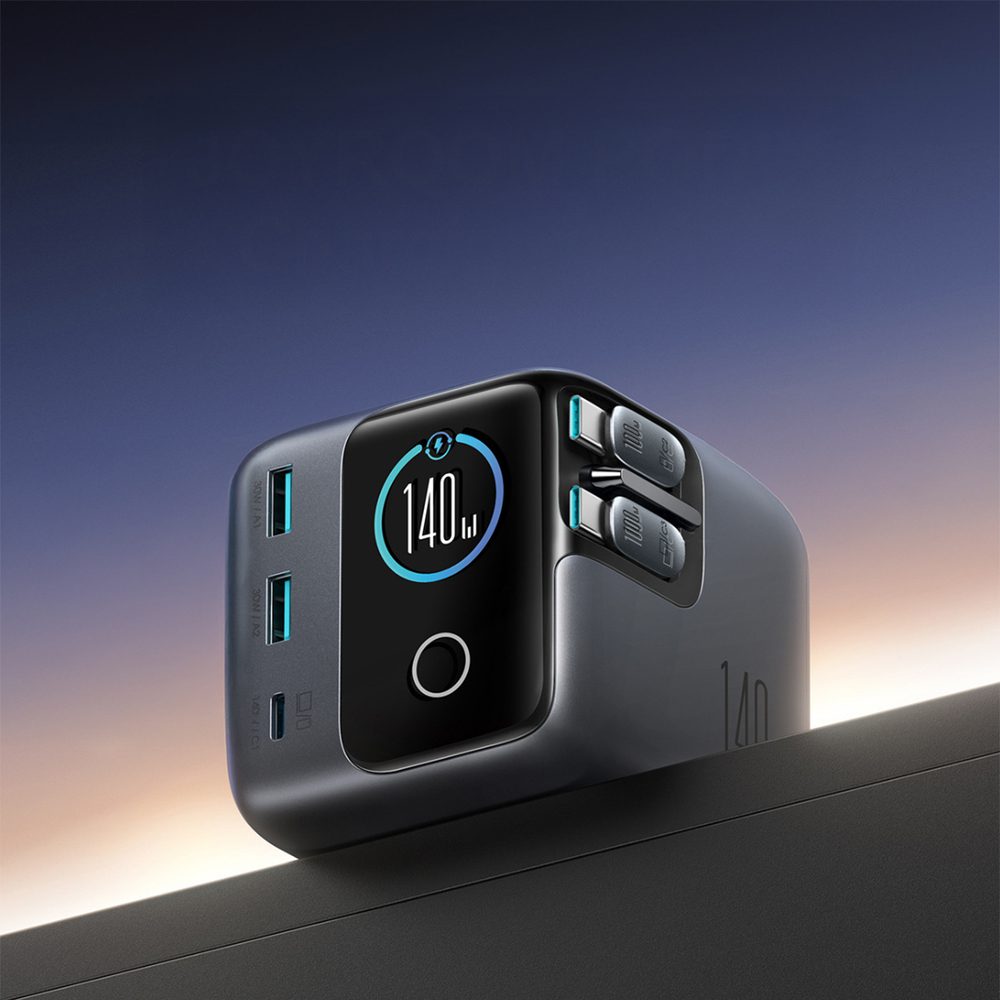 204204_11 Joyroom Podix JR-TRD01 GaN 140W Desktop Charger with 5 Ports and Dual Retractable Cables - Grayeng