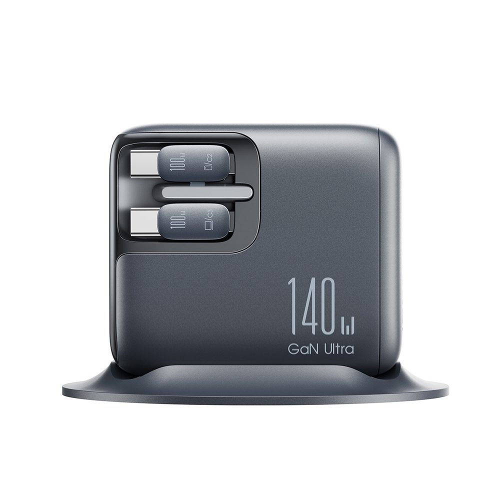 204204_3 Joyroom Podix JR-TRD01 GaN 140W Desktop Charger with 5 Ports and Dual Retractable Cables - Grayeng