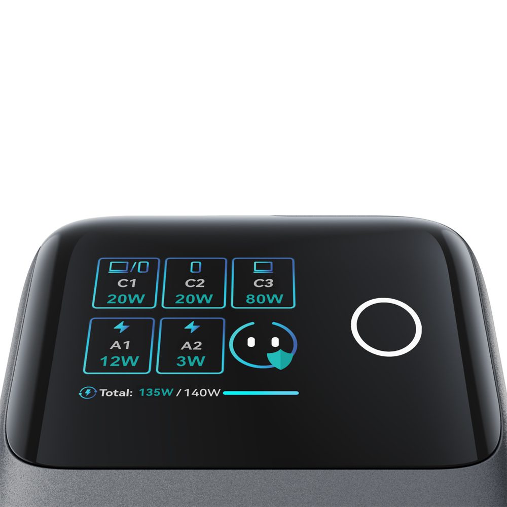 204204_4 Joyroom Podix JR-TRD01 GaN 140W Desktop Charger with 5 Ports and Dual Retractable Cables - Grayeng