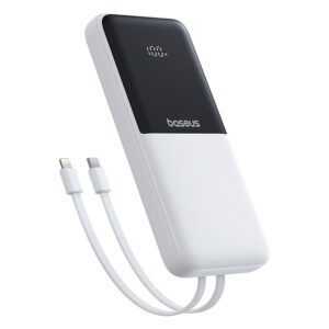 Powerbank Baseus Lipow 10000mAh 22,5W z dwoma wbudowanymi kablami (z kablem Baseus Simple USB-A - USB-C 3A 20cm) - białypol