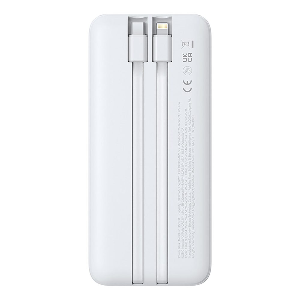 204277_3 Powerbank Baseus Lipow 10000mAh 22,5W z dwoma wbudowanymi kablami (z kablem Baseus Simple USB-A - USB-C 3A 20cm) - białypol