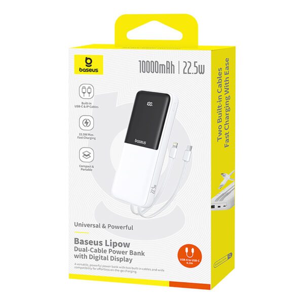 204277_8 Powerbank Baseus Lipow 10000mAh 22,5W z dwoma wbudowanymi kablami (z kablem Baseus Simple USB-A - USB-C 3A 20cm) - białypol