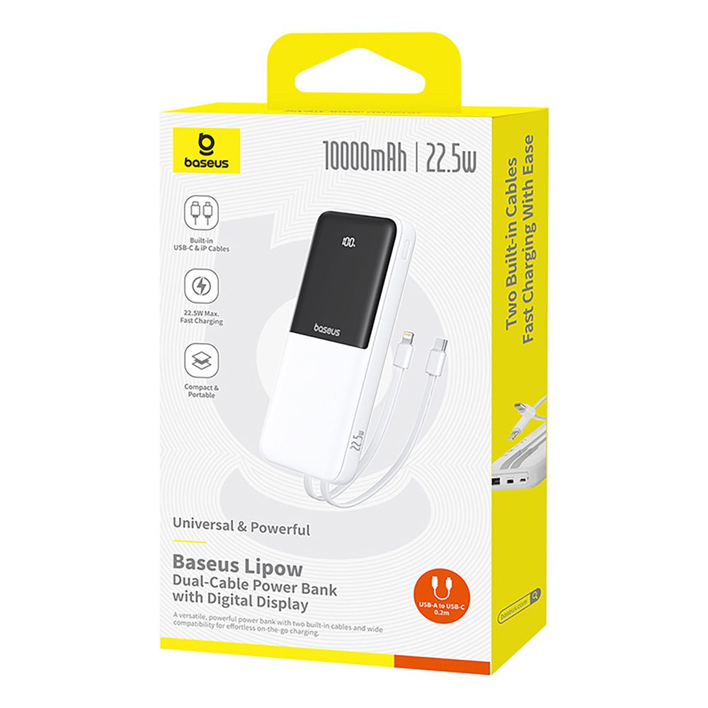 204277_8 Powerbank Baseus Lipow 10000mAh 22,5W z dwoma wbudowanymi kablami (z kablem Baseus Simple USB-A - USB-C 3A 20cm) - białypol