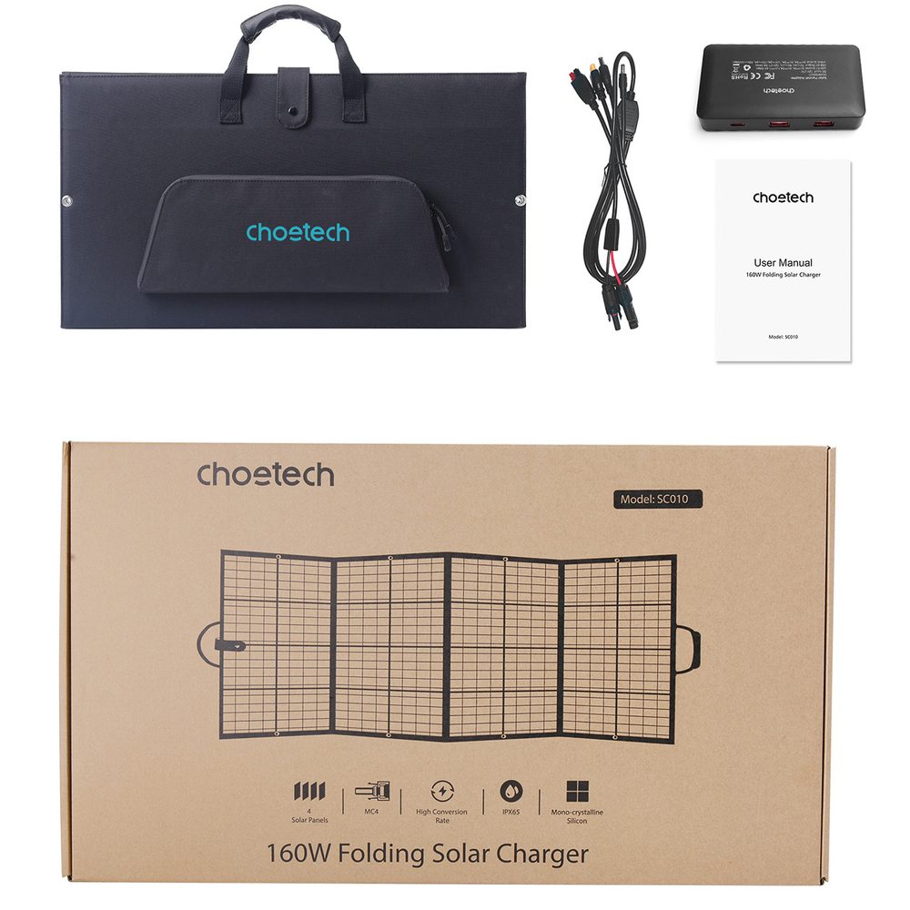 Choetech SC010 solar tourist charger, foldable, 160W - blackeng