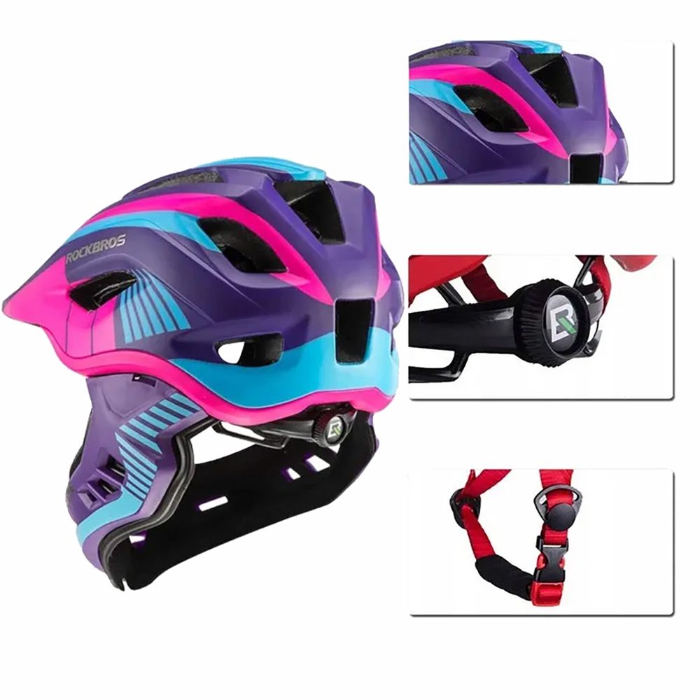 204323_5 Rockbros TT-32SBPP-M children's bicycle helmet with removable chinbar, size M - purple-pinkeng