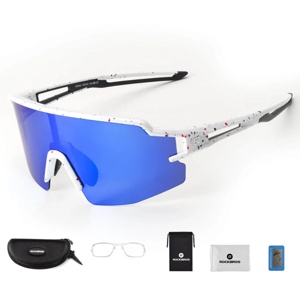 204324_2 Rockbros Polarized Cycling Glasses with UV Protection and Corrective Insert Blue Lenses - Whiteeng