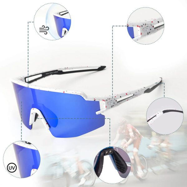 204324_3 Rockbros Polarized Cycling Glasses with UV Protection and Corrective Insert Blue Lenses - Whiteeng