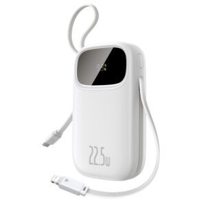 Baseus EnerFill FC31 20000mAh 22.5W Powerbank with Digital Display and 2 Built-in Cables (USB-C + Lightning) - Whiteeng
