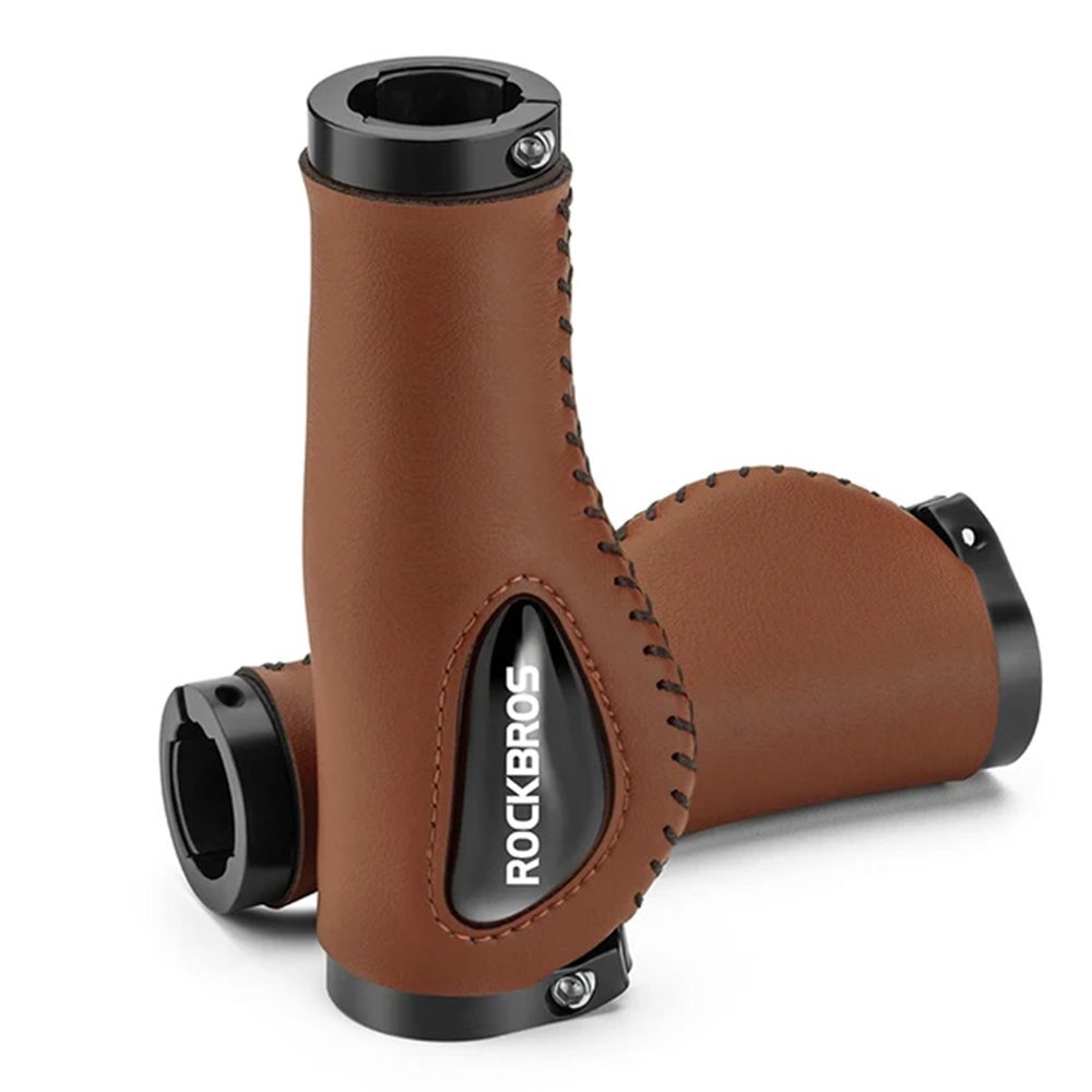 204538_1 Rockbros 40720001002 leather bicycle grips - browneng