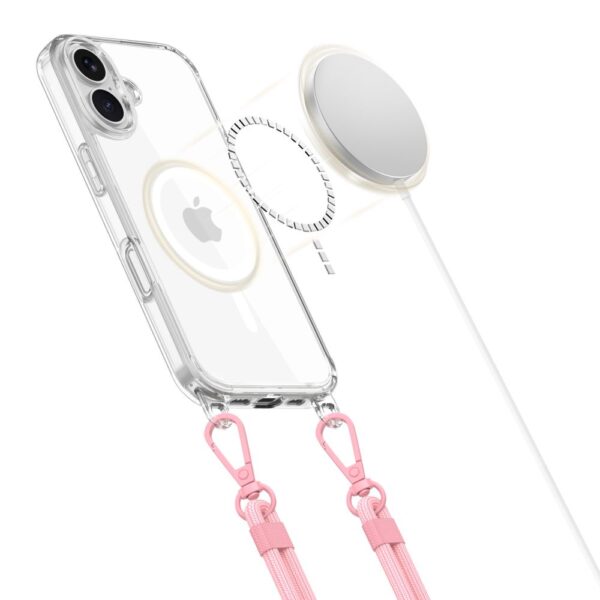 Tech-Protect Flexair Chain MagSafe Case for iPhone 16 - Clear + 2 Lanyards (Pink and Gray)eng