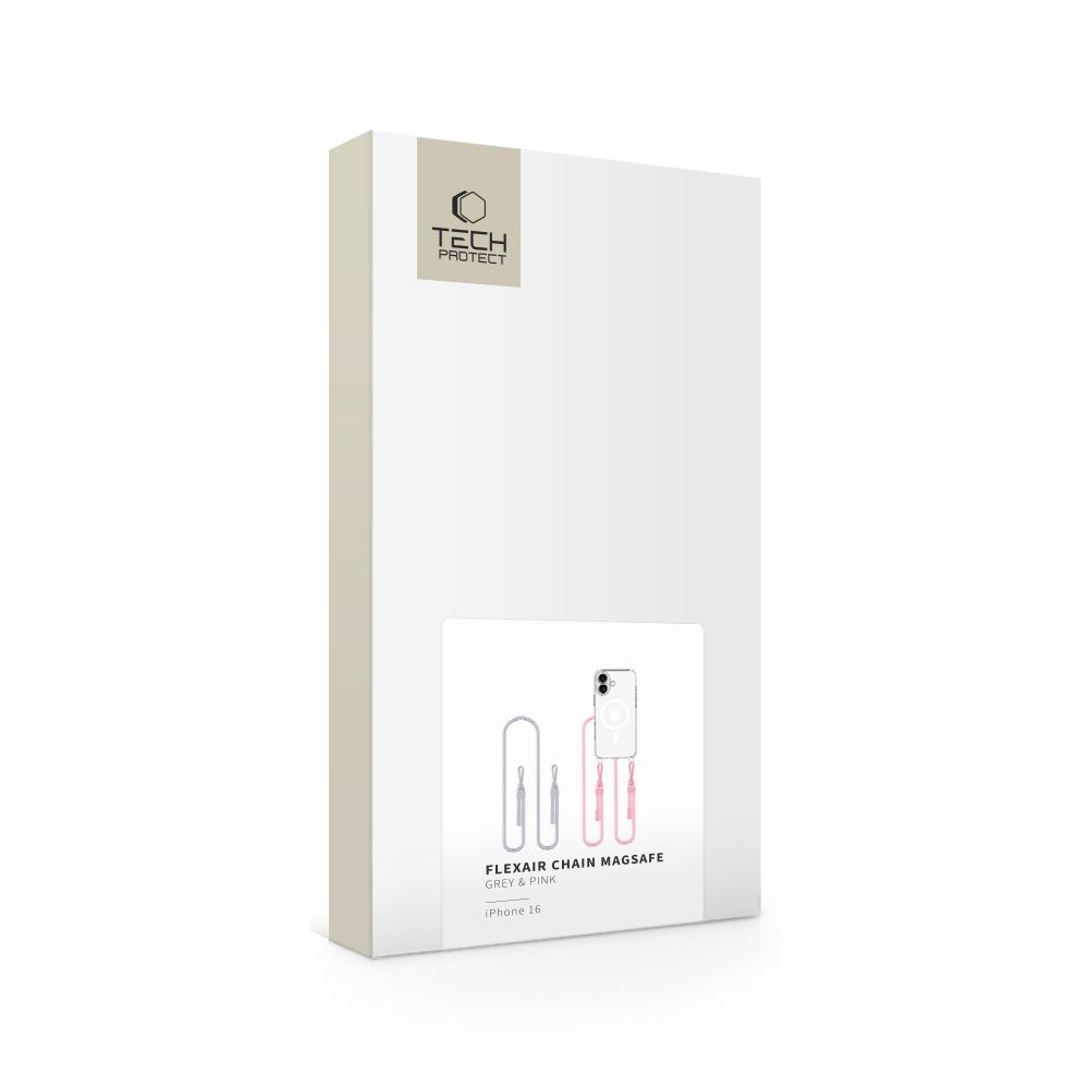 Tech-Protect Flexair Chain MagSafe Case for iPhone 16 - Clear + 2 Lanyards (Pink and Gray)eng