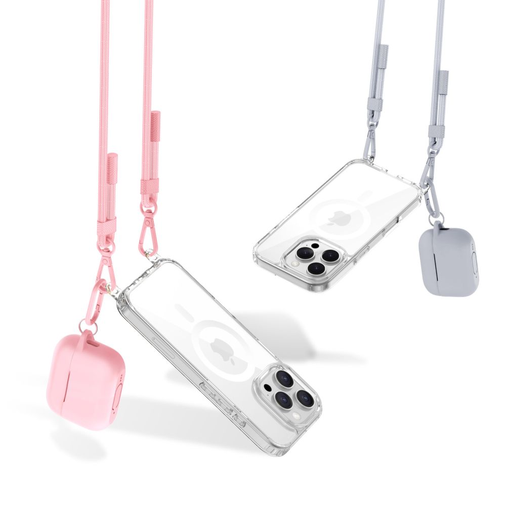 Tech-Protect Flexair Chain MagSafe Case for iPhone 16 Pro - Clear + 2 Lanyards (Pink and Gray)eng