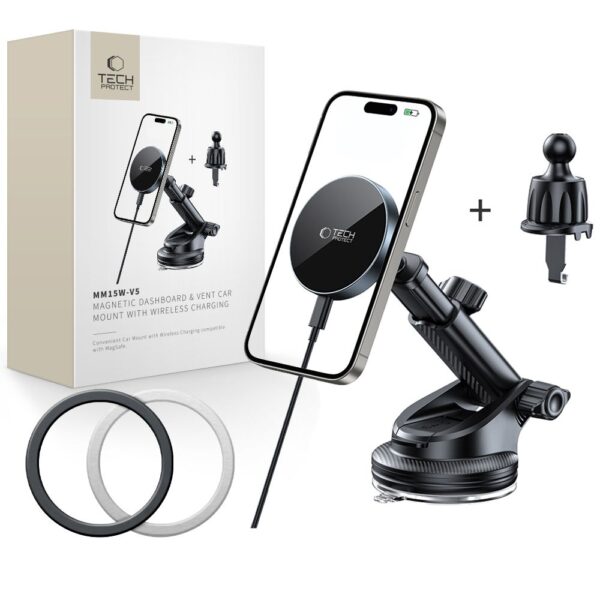 CREATOR: gd-jpeg v1.0 (using IJG JPEG v62), quality = 80 Tech-Protect mm15W-V5 Magnetic MagSafe Car Holder for Cockpit/Windshield/Air Vent - Blackeng