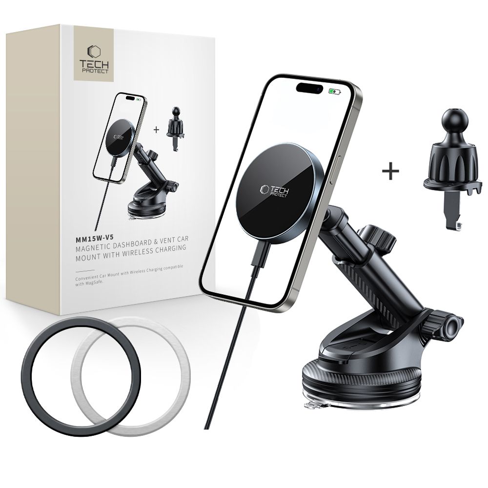 CREATOR: gd-jpeg v1.0 (using IJG JPEG v62), quality = 80 Tech-Protect mm15W-V5 Magnetic MagSafe Car Holder for Cockpit/Windshield/Air Vent - Blackeng