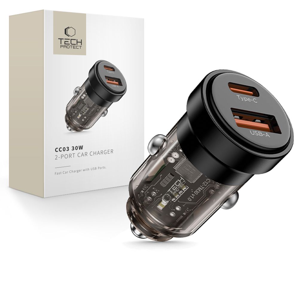 CREATOR: gd-jpeg v1.0 (using IJG JPEG v62), quality = 80 Tech-Protect CC03 30W 2-Port USB-A / USB-C Car Charger - Blackeng