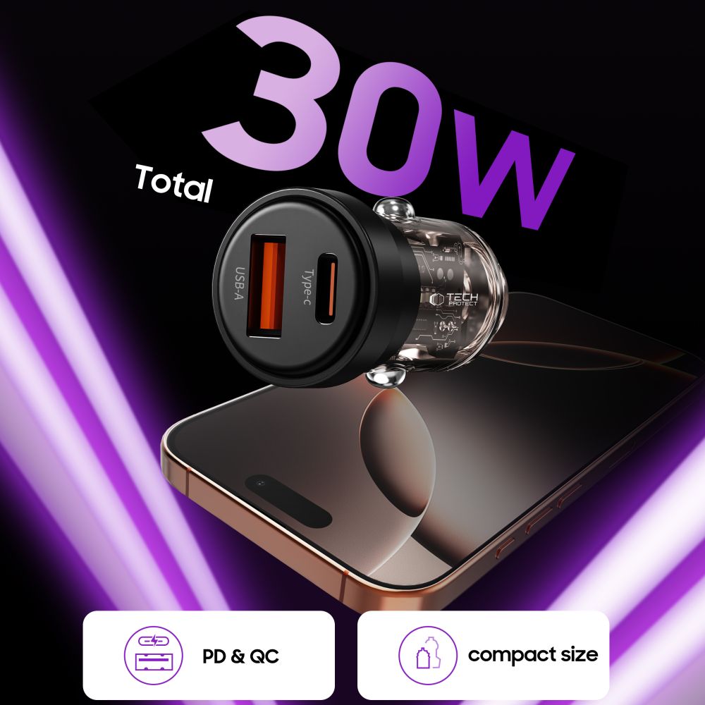 CREATOR: gd-jpeg v1.0 (using IJG JPEG v62), quality = 80 Tech-Protect CC03 30W 2-Port USB-A / USB-C Car Charger - Blackeng