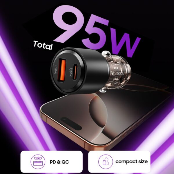 CREATOR: gd-jpeg v1.0 (using IJG JPEG v62), quality = 80 Tech-Protect CC03 95W 2-Port USB-A / USB-C Car Charger - Blackeng