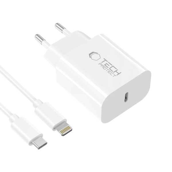 Tech-Protect NC20W Wall Charger with 100 cm USB-C / Lightning Cable - Whiteeng