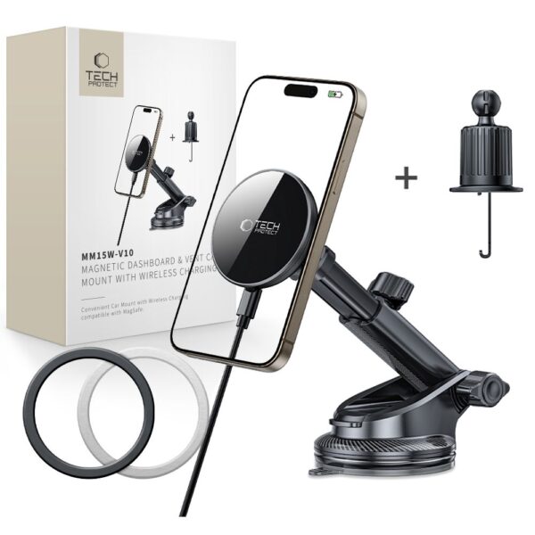 CREATOR: gd-jpeg v1.0 (using IJG JPEG v62), quality = 80 Tech-Protect mm15W-V10 Magnetic MagSafe Car Holder for Cockpit/Windshield/Air Vent - Blackeng