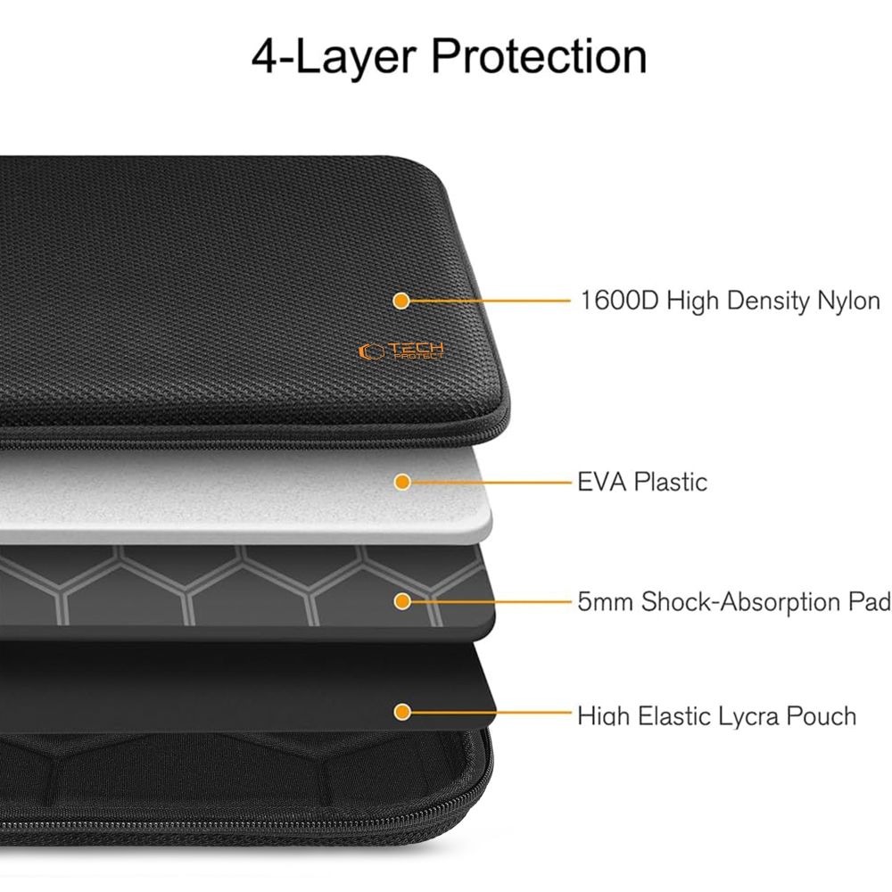 Tech-Protect Hardpouch Laptop Case 13-14 - Black and Orangeeng