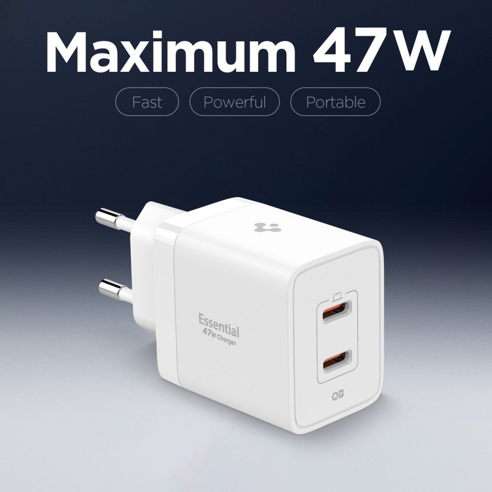Spigen Essential EE472EU 2-port USC-C 47W wall charger - whiteeng