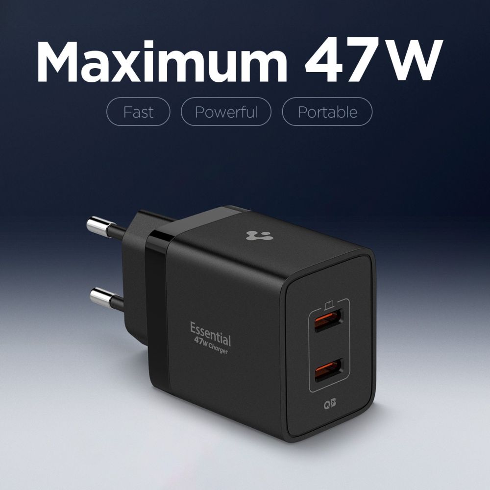 Spigen Essential EE472EU 2-port USC-C 47W wall charger - blackeng