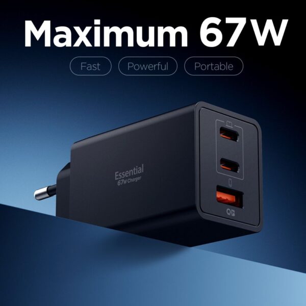 Spigen Essential EE673EU 3-port charger 2xUSB-C 1xUSB-A 67W - blackeng