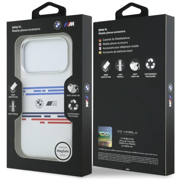 BMW M Silicon Horizontal Line MagSafe Case for iPhone 17 Pro - Whiteeng
