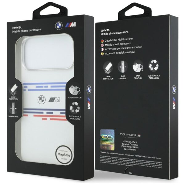 BMW M Silicon Horizontal Line MagSafe Case for iPhone 17 Pro Max - Whiteeng
