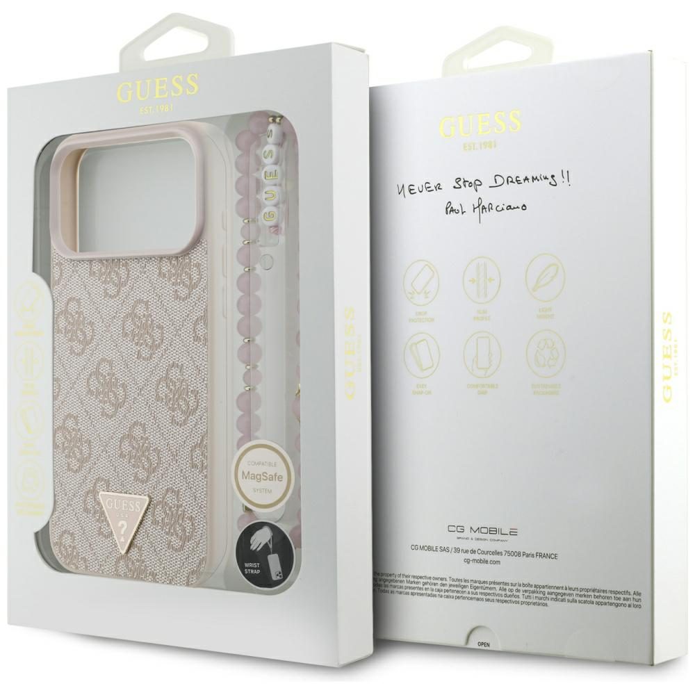 Guess 4G Strap Triangle Logo MagSafe Case for iPhone 17 Pro Max - Pinkeng