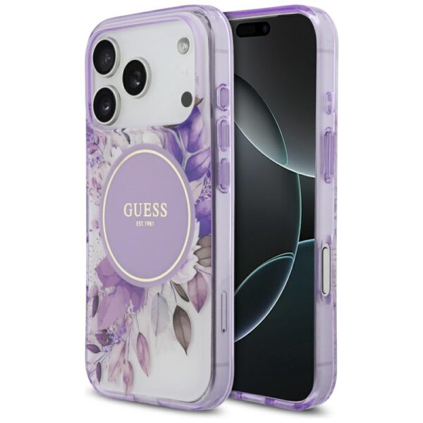 Guess IML Flower & Tonal Circle MagSafe case for iPhone 17 Pro - purpleeng